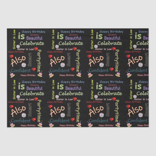 De Seda Feliz Aniversário Papel Tecidual Irmã em Direito (Frente )