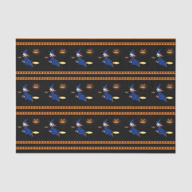 De Seda Feliz Papel Tecido do Halloween, Bruxa (Frente )