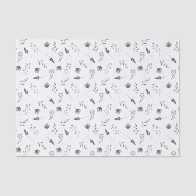 De Seda Floral Azul Delicado | Papel Tissue Impresso Perso (Frente )