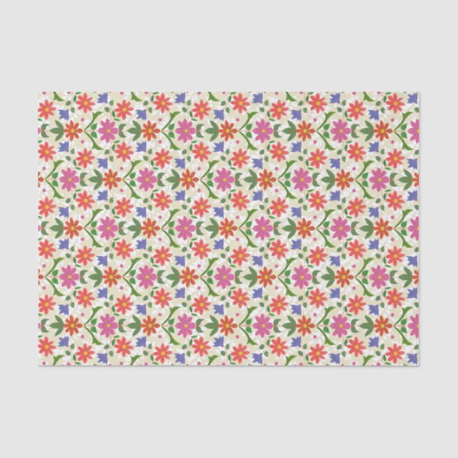 De Seda Flores e Bolinhas em Ecru, Papel Tecido (Frente )
