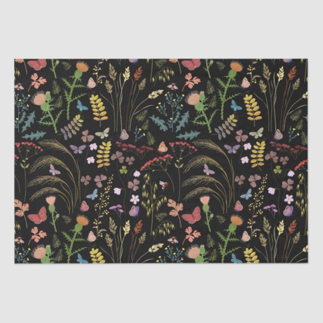 De Seda Flores pretas silvestres Papel tecidos (Frente )