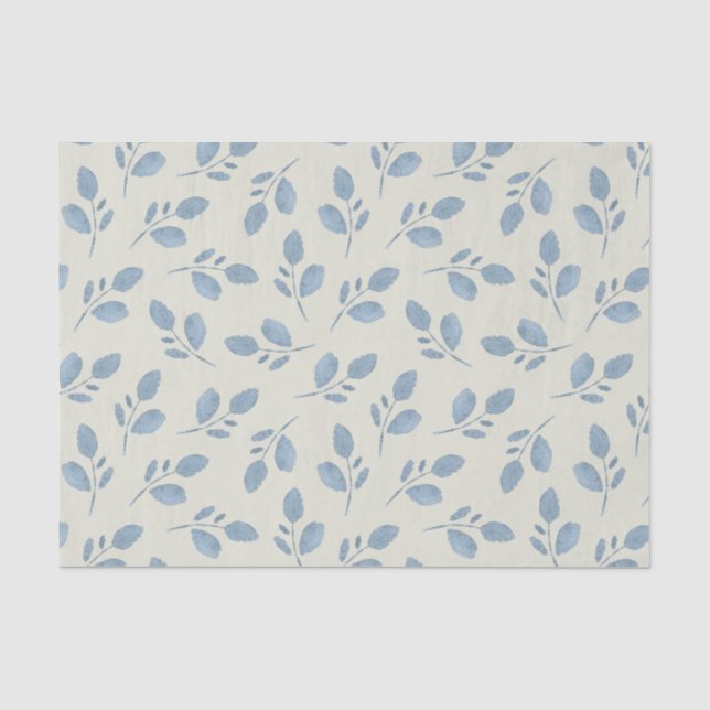 De Seda Folhas azuis empoeiradas em papel azul claro (Frente )