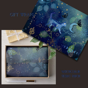 De Seda Gato Celestial e Papel Tecido Místico Lua