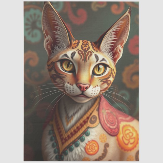 De Seda Gato Fantasia Siamesa Boho Papel Tissue (Frente )