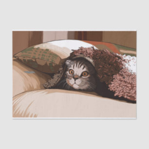 De Seda gato sob papel lençol