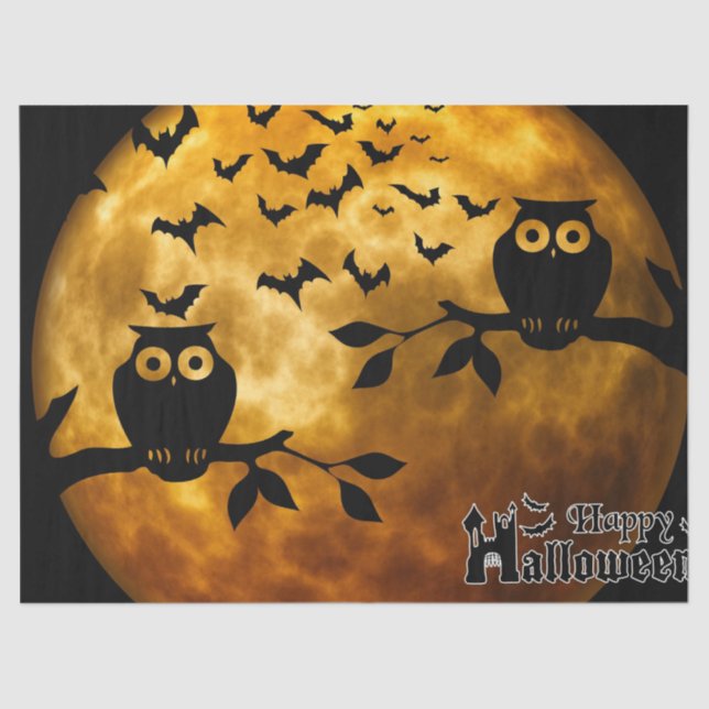 De Seda Halloween Moon Ows Night Decoupage Papel Tecido (Frente )