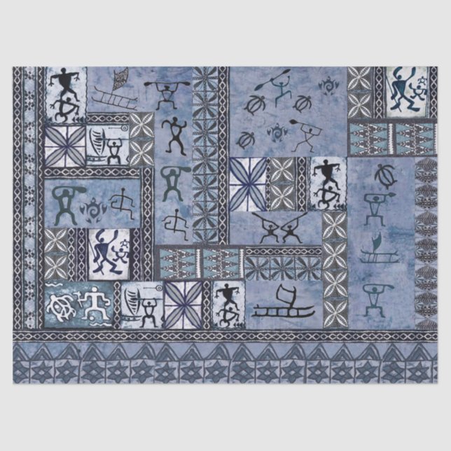 De Seda Hawaian Paddleman Petroglicph Tapa Papel Tecido (Frente )