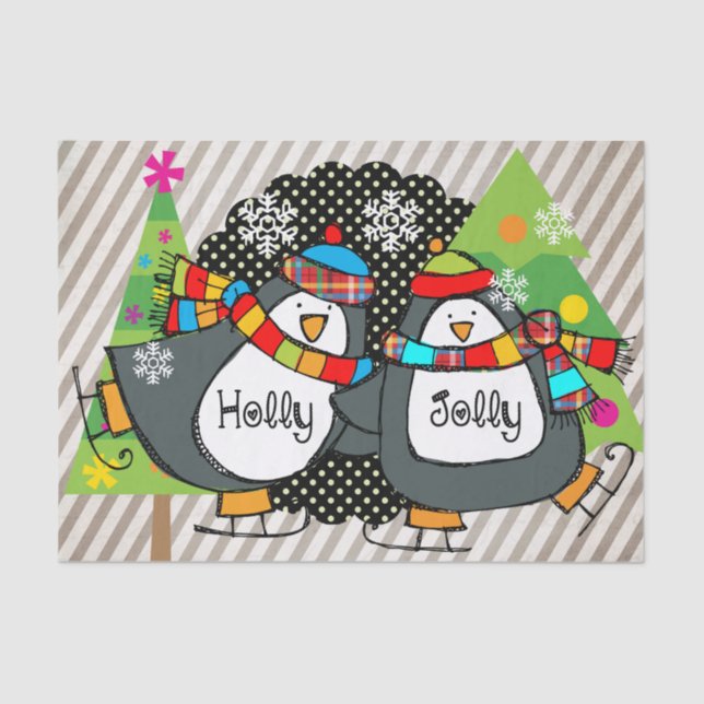 De Seda Holly Jolly Penguins - Papel Tecidual (Frente )