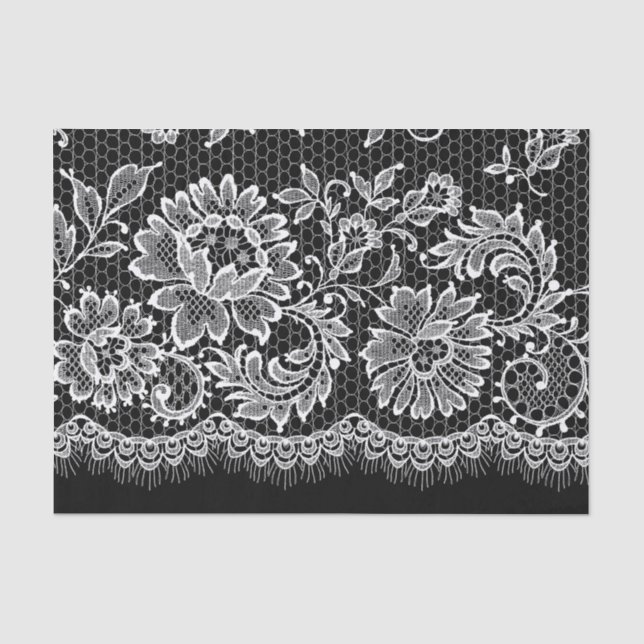 De Seda Lace branco em preto - Papel tecidular (Frente )
