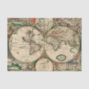 De Seda Mapa do Mundo da Vintage em Papel Tecido 1689