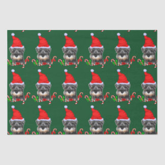 De Seda Miniatura Schnauzer em Santa Hat Papel Tecido