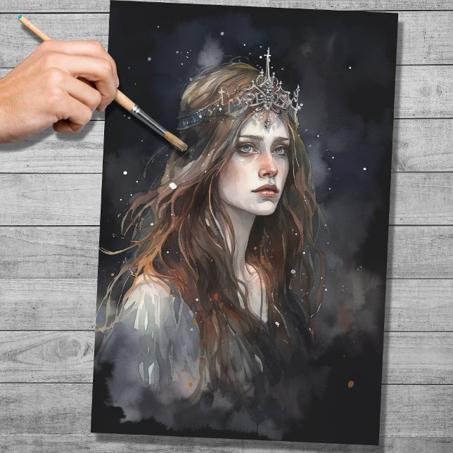 De Seda Mulher com Tiara Watercolor 1 - Papel Decoupage (Criador carregado)