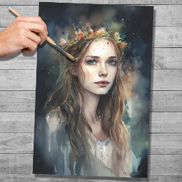 De Seda Mulher com Tiara Watercolor 3 - Papel Decoupage