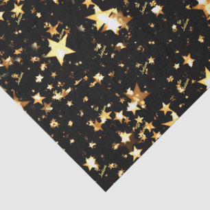 De Seda Nome do Script Papel Tissue Estrelas Preto e Doura