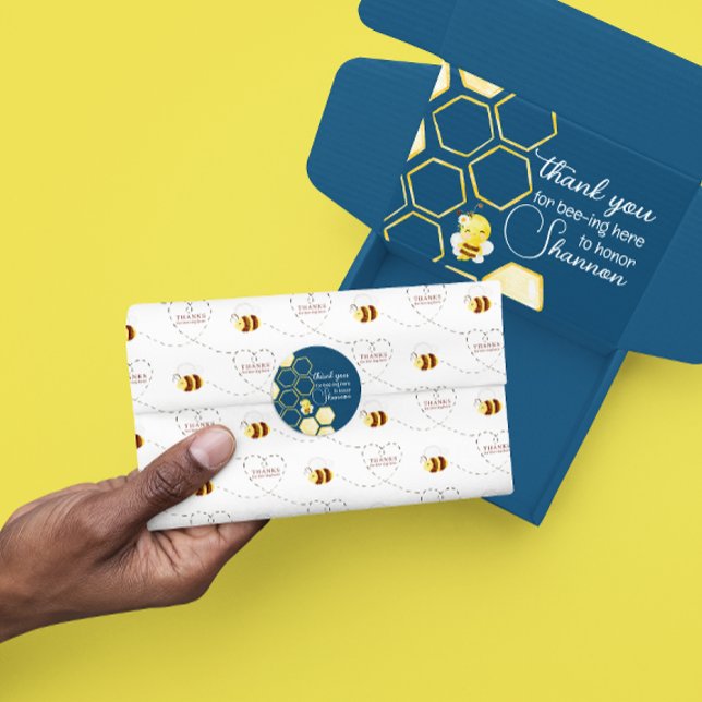 De Seda Obrigados Para Serem Usados Aqui Papel Tecidual (Thank your baby shower guests with this adorable, "Thanks for bee-ing here" tissue paper! )