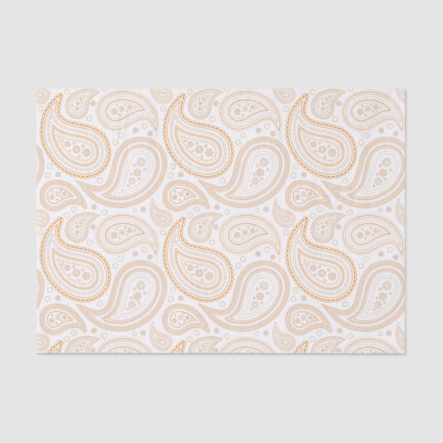 De Seda Orange Paisley Patterno sobre Papel Tecido Branco (Frente )