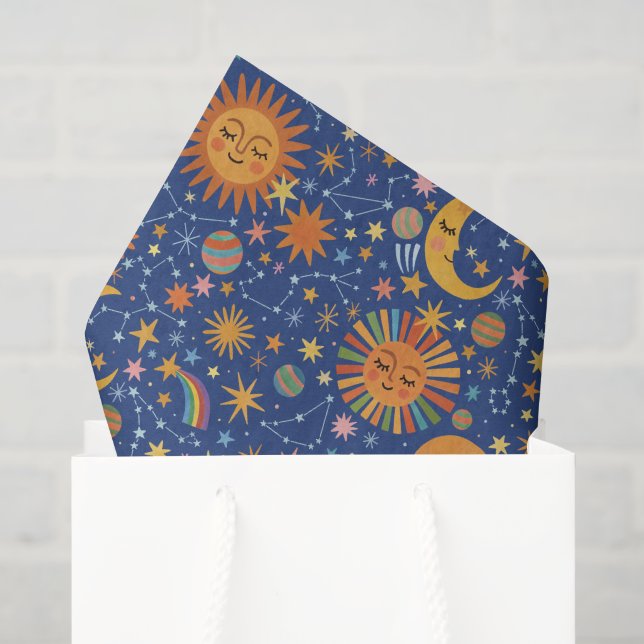 De Seda Padrão Celestial Desenhado à Mão - Papel Tecido (Sacola de presentes)