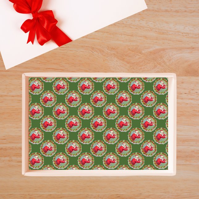 De Seda Papais noeis em um papel tecidos cutâneos (Santa in a Wreath Tissue Paper)