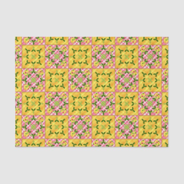 De Seda PAPEL AMARELO-PINK-TISSUE Tulip Applique (Frente )