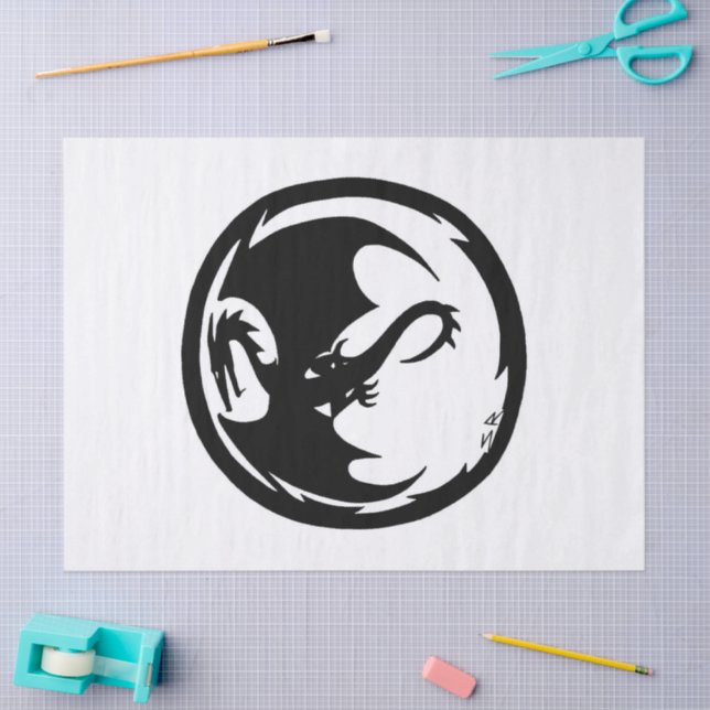 De Seda Papel branco Black Dragon grande (Arte )