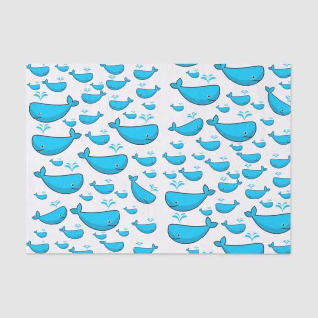 De Seda Papel decorativo tecidular baleias azuis (Frente )
