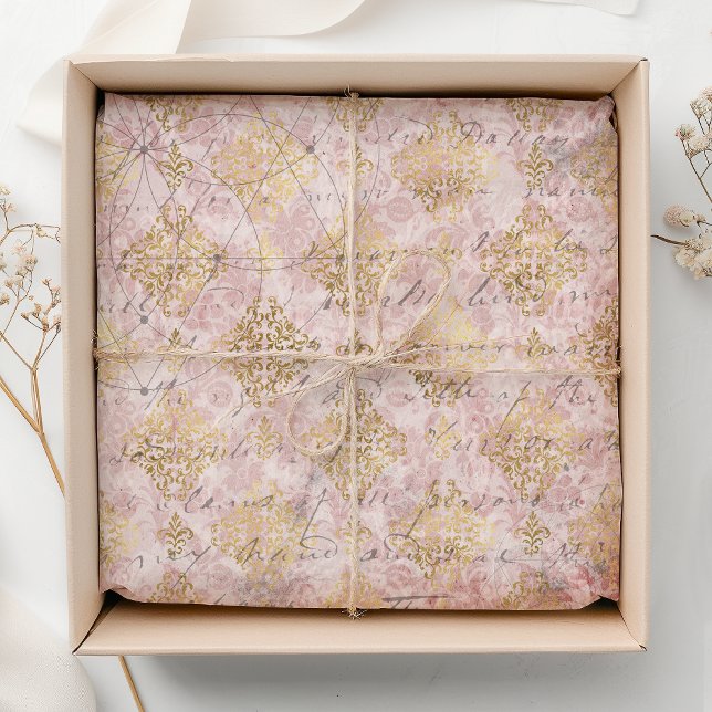 De Seda Papel Decoupage com Escrita à Mão em Dourado Rosa  (Criador carregado)