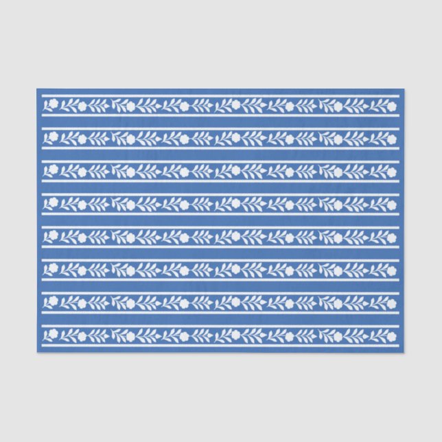 De Seda Papel Decoupage com Relevo Floral em Azul (Frente )