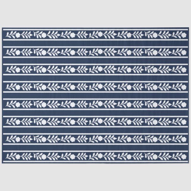 De Seda Papel Decoupage com Relevo Floral em Azul Naval (Frente )