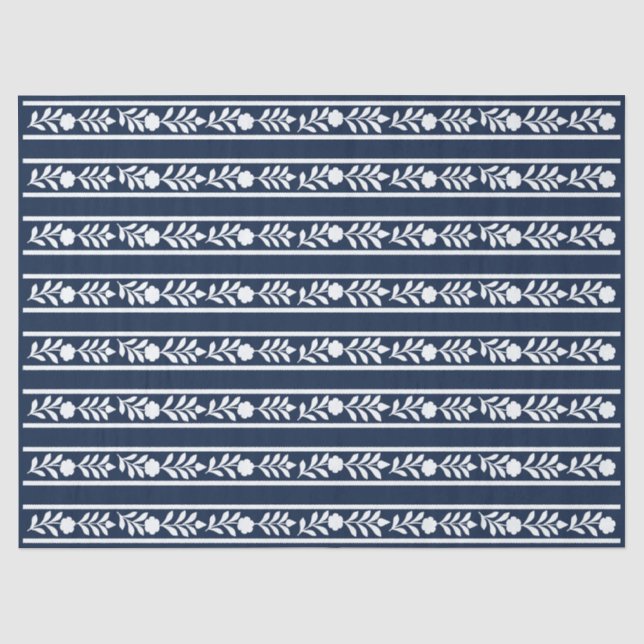 De Seda Papel Decoupage com Relevo Floral em Azul Naval (Frente )