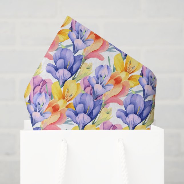 De Seda Papel Decoupage Crocus Amarelo Roxo, Floral (Sacola de presentes)