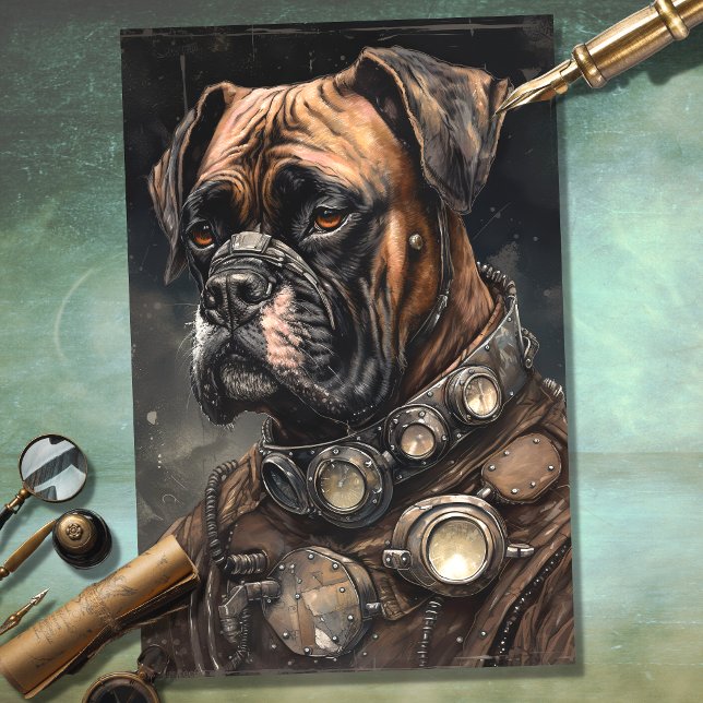 De Seda Papel Decoupage do Cachorro 2 Steampunk Boxer (Criador carregado)