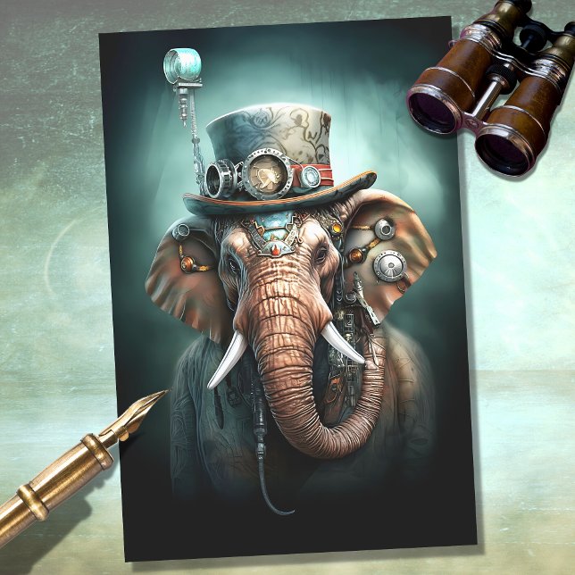 De Seda Papel Decoupage do Elefante Steampunk 2 (Criador carregado)