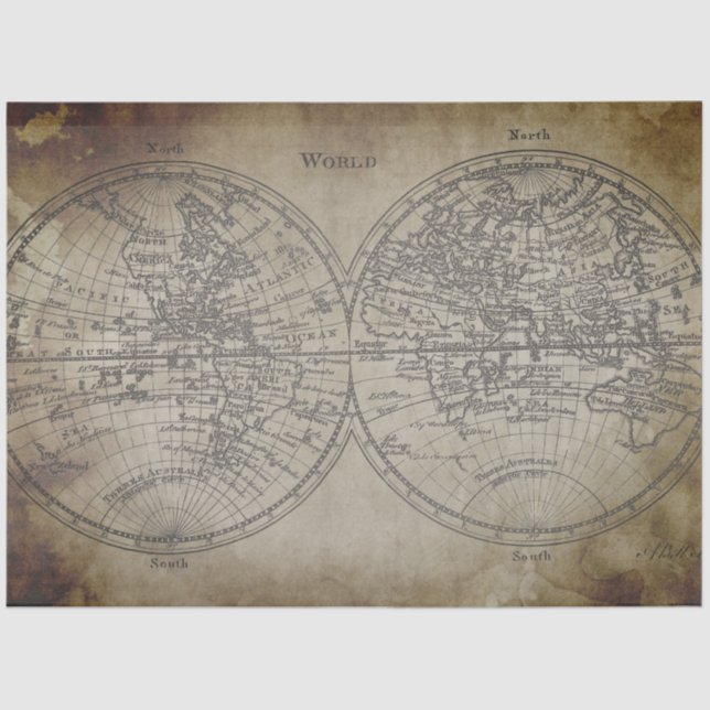 De Seda Papel Decoupage do Mapa Mundial (Frente )