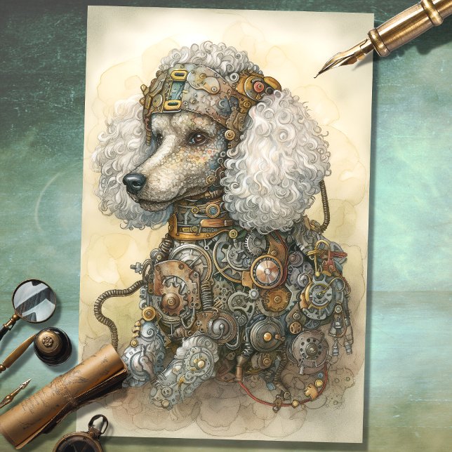 De Seda Papel Decoupage do Poodle 1 Steampunk (Criador carregado)