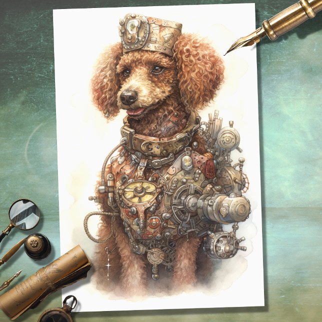 De Seda Papel Decoupage do Poodle 2 Steampunk (Criador carregado)