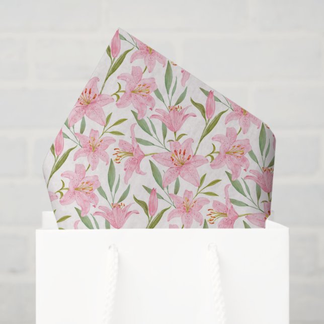 De Seda Papel Decoupage Lírios Rosa, Floral (Sacola de presentes)