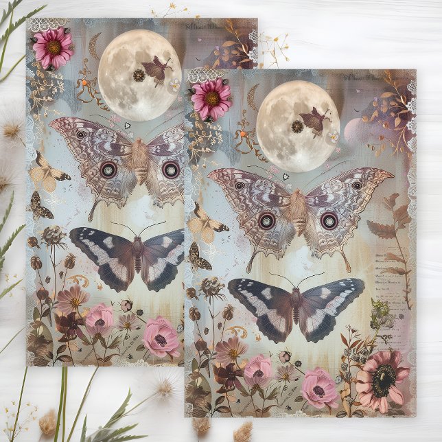 DE SEDA PAPEL DECOUPAGE LUA E MARIPOSA (MOON AND MOTH DECOUPAGE TISSUE PAPER)