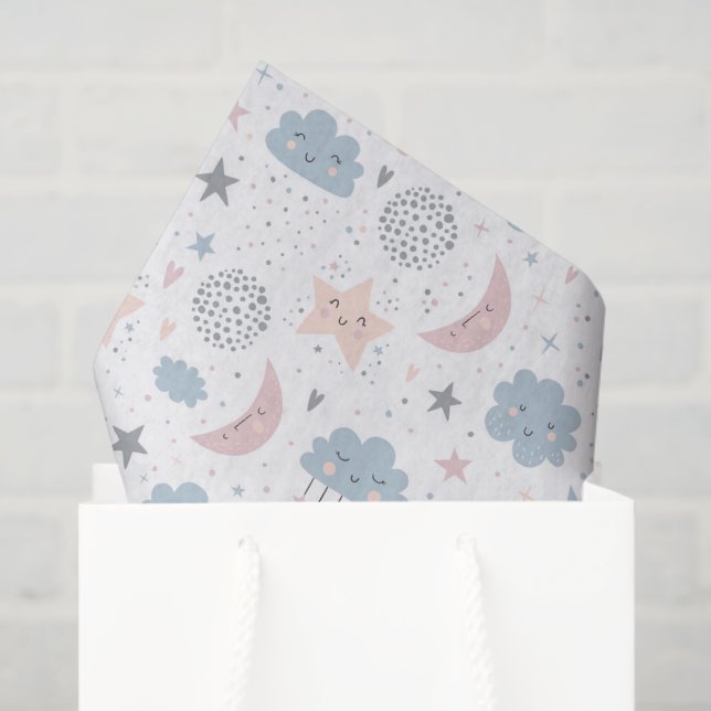 De Seda Papel Decoupage Lua Estrelas Nuvens, Celestial (Sacola de presentes)