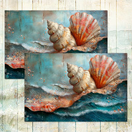 DE SEDA PAPEL DECOUPAGE MAR E CONCHAS