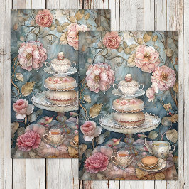 DE SEDA PAPEL DECOUPAGE PARA DECORAÇÃO COM CHÁ NO JARDIM D