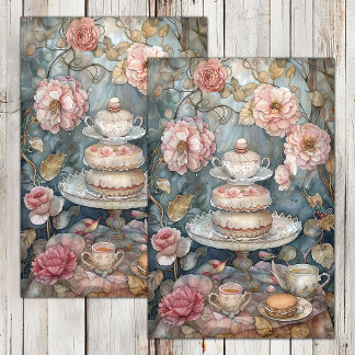 DE SEDA PAPEL DECOUPAGE PARA DECORAÇÃO COM CHÁ NO JARDIM D