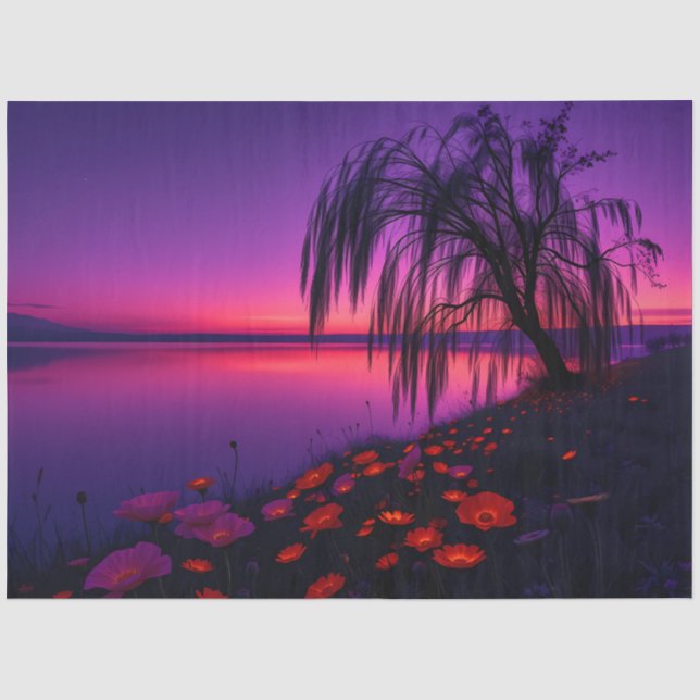 De Seda Papel Decoupage Salgueiro Crepuscular Roxo Encanta (Frente )