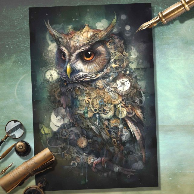 De Seda Papel Decoupage Steampunk Owl 3 (Criador carregado)