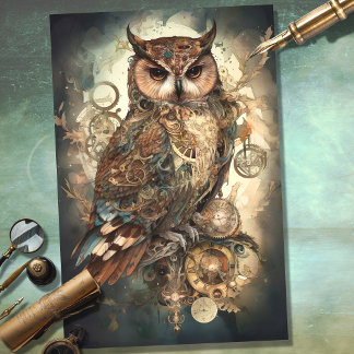 De Seda Papel Decoupage Steampunk Owl 4