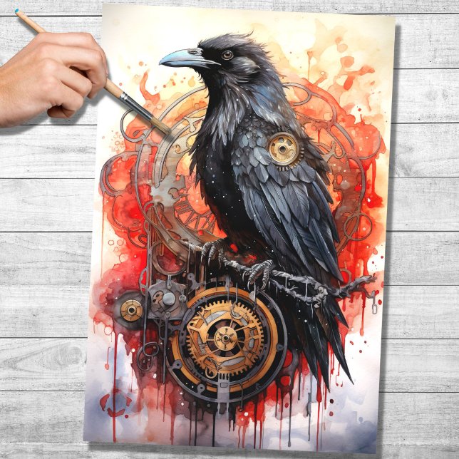 De Seda Papel Decoupage Steampunk Raven 1 (Criador carregado)