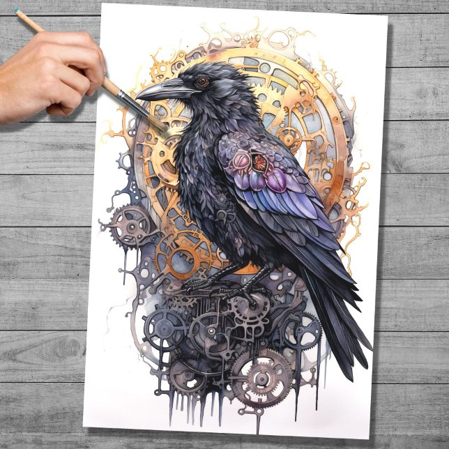 De Seda Papel Decoupage Steampunk Raven 4 (Criador carregado)