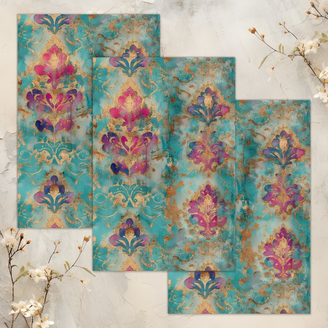 DE SEDA PAPEL DECOUPAGE TISSU GRUNGE DISTRESSED DAMASCO (GRUNGE DISTRESSED DAMASK DECOUPAGE TISSUE PAPER)