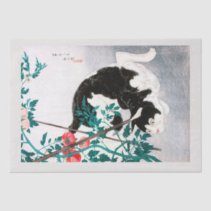 De Seda PAPEL DOS TECIDOS: JAPONÊS WOODBLOCK: Gato com Tom