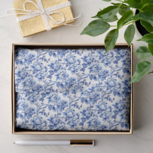 De Seda Papel Floral Branco e Azul