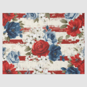 De Seda Papel Floral Vermelho Azul Branco Patriótico (2)